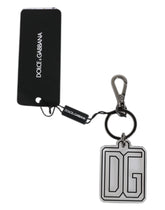 Dolce & Gabbana Gray Black DG Rubber Logo Silver Men's Keychain Keyring -   -  Dolce & Gabbana.